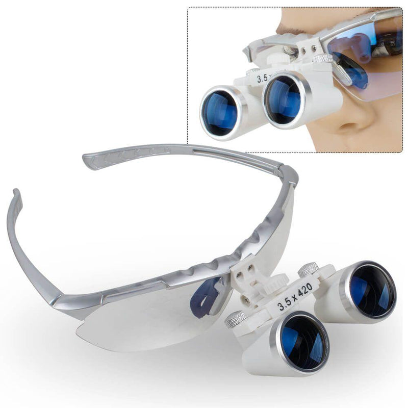 Dentist Silver Dental Surgical Medical Binocular Loupes 3.5X 420mm Optical Glass Loupe