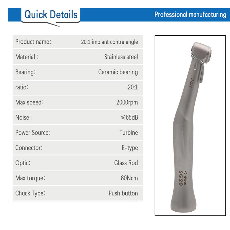 20:1 contra angle slow low speed contra angle implant Handpiece