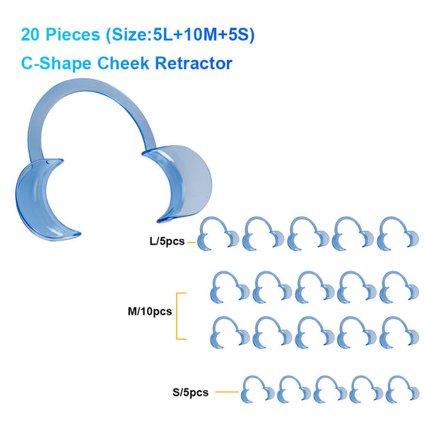 20pcs (Size5L+10M+5S) Dental C-Shape Cheek Retractor Mouth Opener