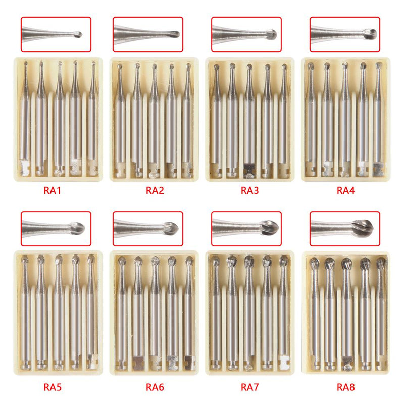 Dental Round Tungsten Steel Carbide Burs RA1-8&FG Fit Low Speed Contra Angle Handpieces For Dental Lab Or Clinic Use