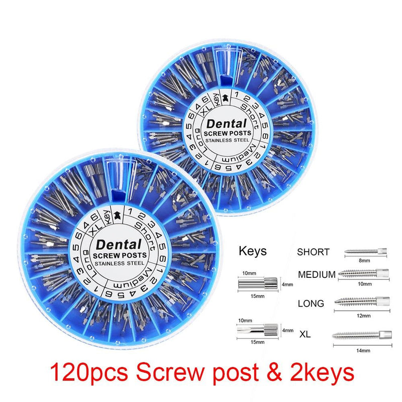 Dental Stainless Steel Screw Post 120pcs and 2 Keys